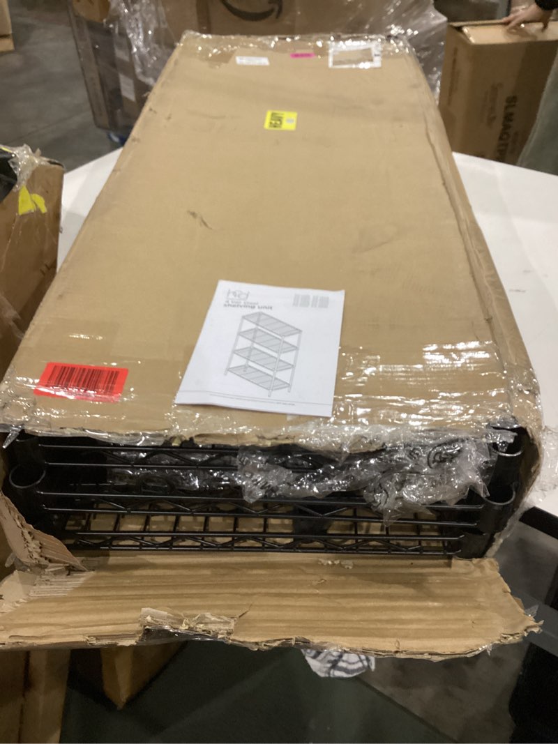 Condition photo showing Good Condition for bestoffice | 4-tier wire storage shelves | 36x14x54 | black | with adjustable racks | heavy-duty metal shelf, holds upto 1000 lbs | no-tool assembly | ideal for home & garage shelving black 36"d x 14"w x 54"h