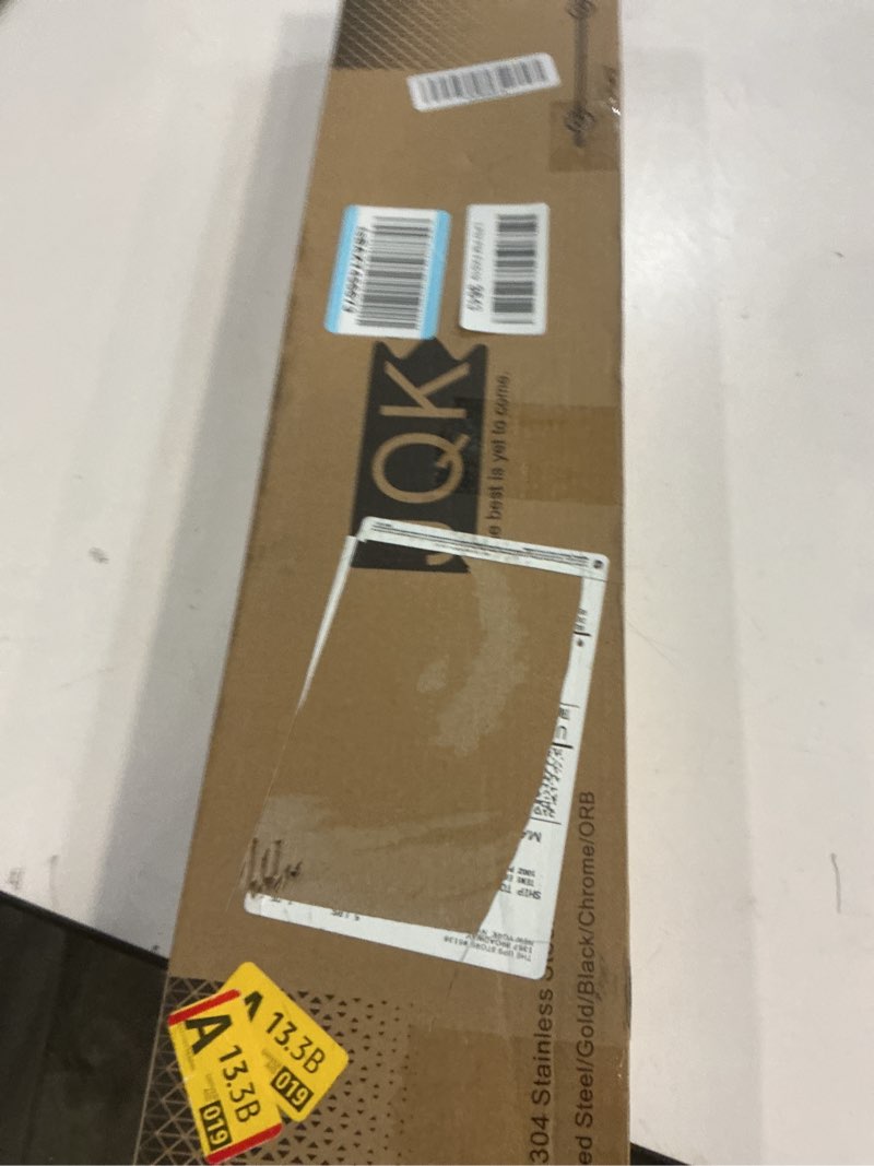 Condition photo showing New/Like New for JQK Bathroom Glass Shelf, Tempered Glass Shower Storage 24 by 5 inches, 304 Stainless Steel Brushed Finish Wall Mount, TGS101L24-BN 24 Inch (1 Pack) Brushed