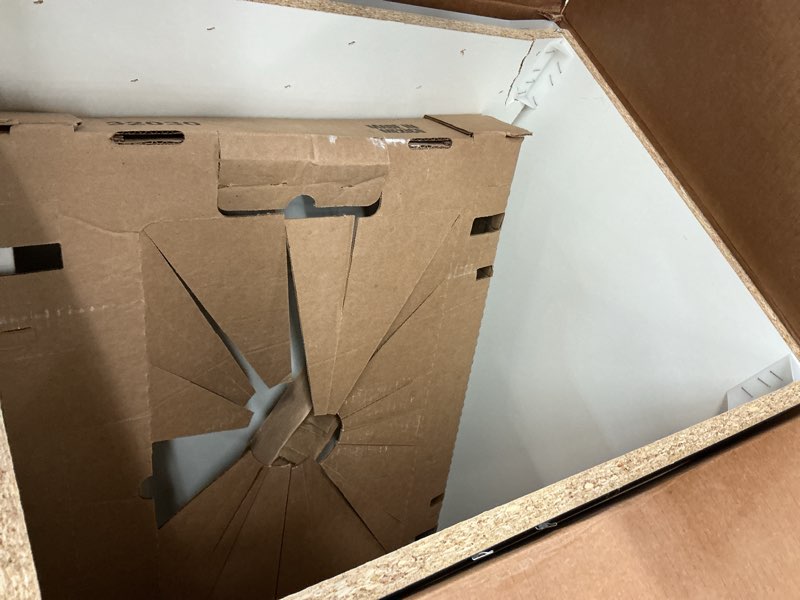 Condition photo showing As Is for project source 24-in gray single sink bathroom vanity with white cultured marble top