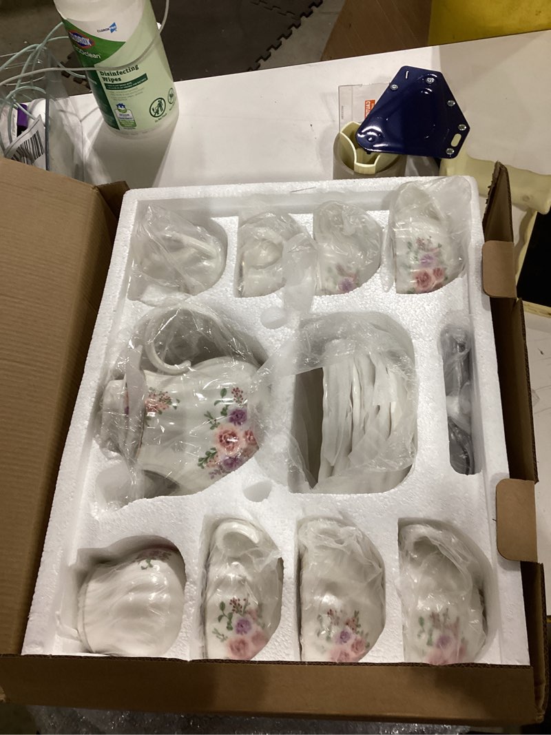 Condition photo showing New/Like New for Porcelain Tea Sets British Royal Series, 8 OZ Cups & Saucer Service for 6, with Teapot Sugar Bowl Cream Pitcher Teaspoons and Tea Strainer, Suitable for High Tea, Wedding, Party?Rose Flower?