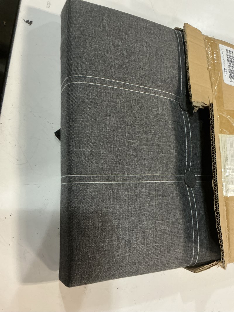 Condition photo showing Good Condition for youdenova 30 inches folding ottoman, ottoman with storage footrest seat support 350lbs, storage bench for living room bedroom, linen fabric grey grey 15"d x 30"w x 15"h