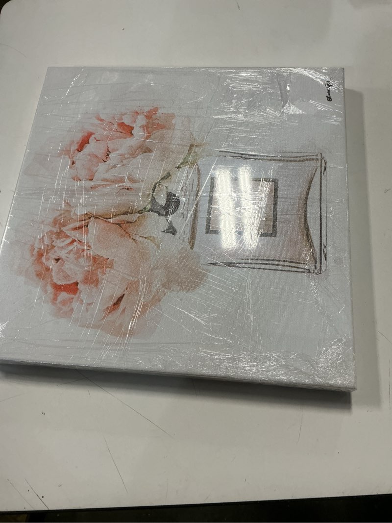 Condition photo showing Good Condition for the oliver gal artist co. fashion and glam wall art canvas, 16" x 16", gallery wrapped, dawn morning bouquet peach 16"l x 16"w gallery wrapped