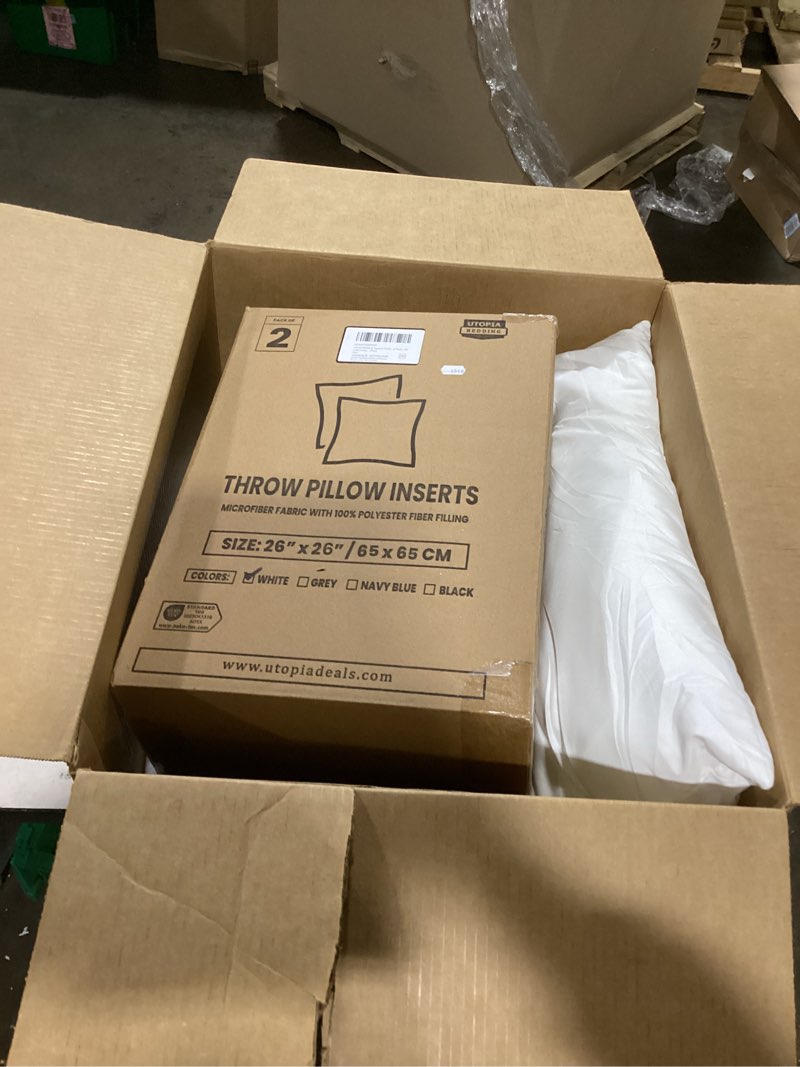 Condition photo showing Good Condition for Utopia Bedding 26x26 Pillow Inserts, Set of 2, White – Indoor Decorative Throw Pillows for Bed, Sofa & Couch – Soft, Supportive & Fluffy Cushion Inserts White 26x26 Inch