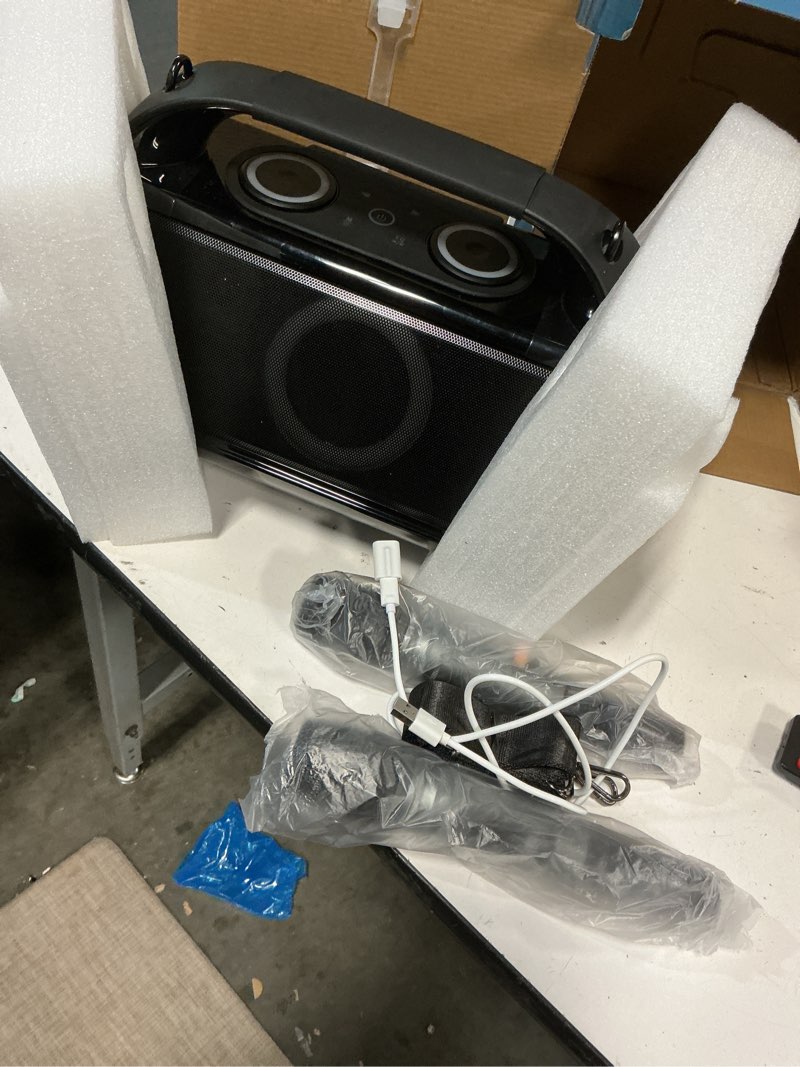 Condition photo showing Good Condition for Rechargeable Karaoke Party Speaker(100W) with 2 Wireless Microphones for Adults and Kids,18000mAh,LED Light Show,HD Sound,Deep Bass,Support Recording/Bluetooth/AUX/USB/TF Play for Home,Tv,Beach,Travel