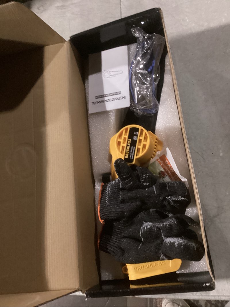 Condition photo showing As Is for cordless mini chainsaw 8 inch for dewalt 20v max battery powered (no battery), electric chainsaw, cordless hand chainsaw, portable small rechargeable pruning chain saw for wood cut tree trimming
