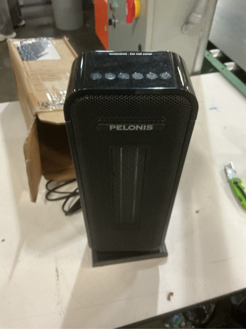 Condition photo showing As Is for pelonis 1500w electric space heater for indoor use with thermostat, oscillation and remote – portable ceramic heater for bedroom, home and for office under desk 16 inch remote control (mising remote)