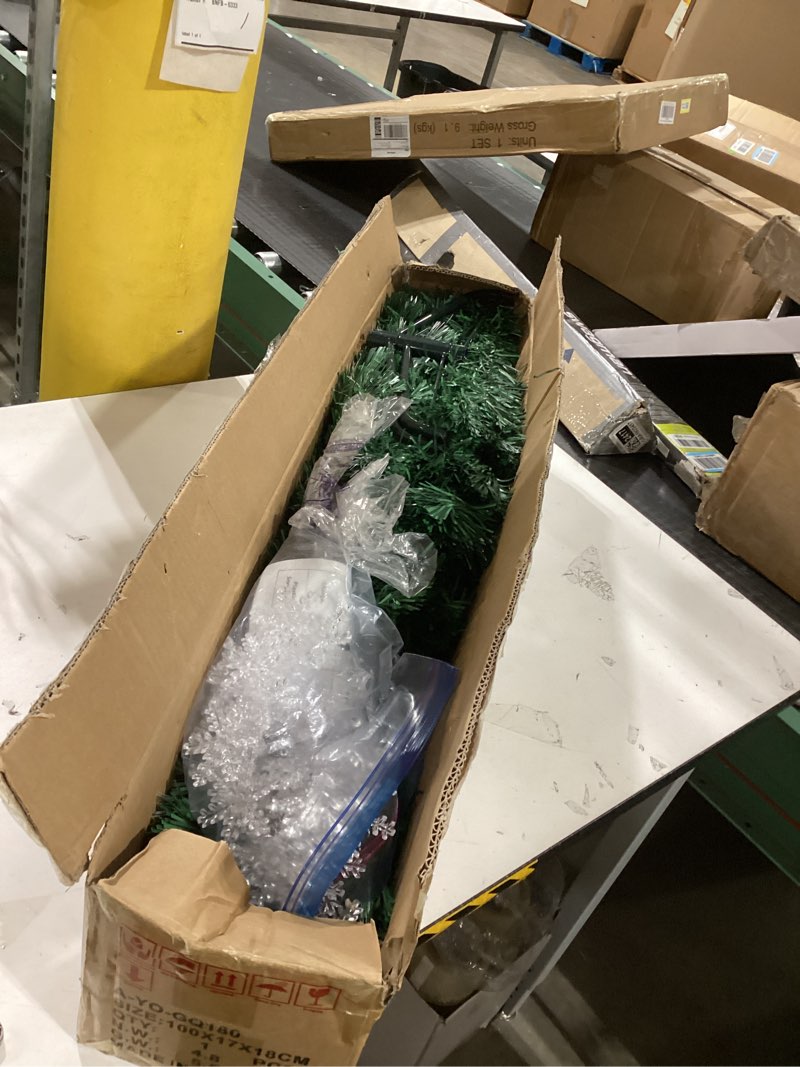 Condition photo showing Good Condition for Juegoal 6ft Pre-Lit Artificial Christmas Tree, Lighted Optical Fiber Xmas Trees with Warm White Large Stars & Color Changing Optical Fiber Lights, Party Home Holiday Green Fake Tree with Metal Legs