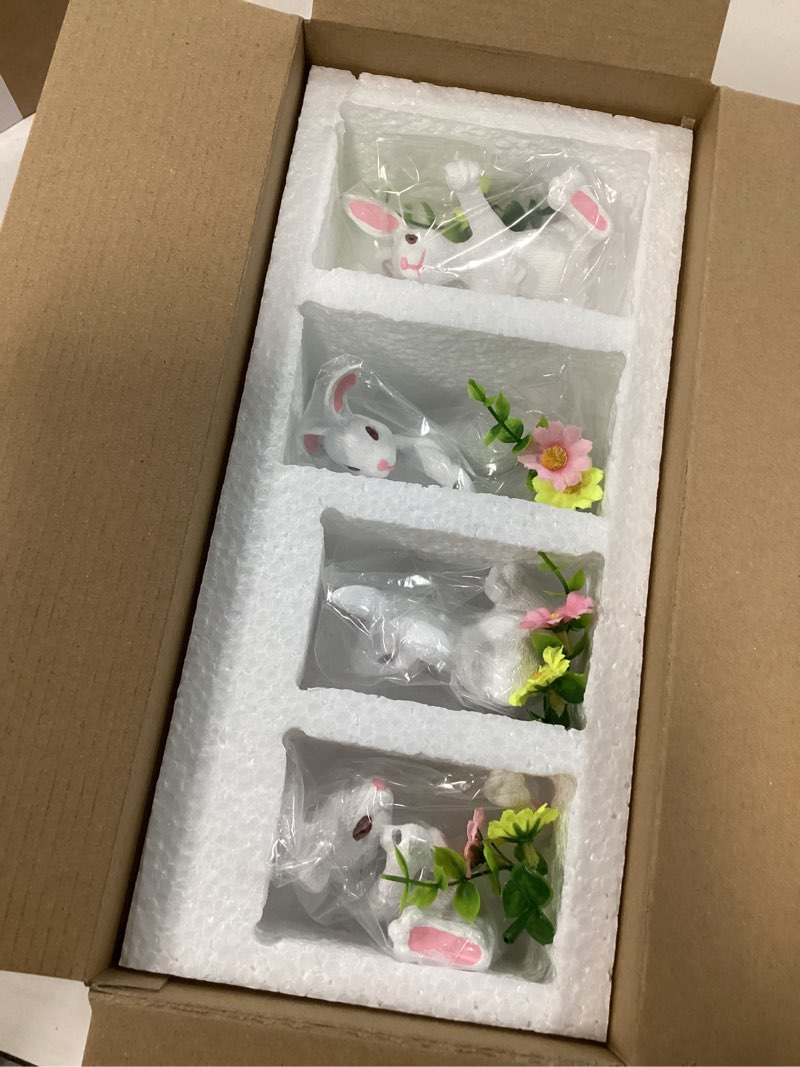 Condition photo showing New/Like New for Set of 4 Easter Bunny Decorations, Small Spring Rabbit Flower Table Figurines, for Home Indoor Party Holiday Farmhouse Summer Decor
