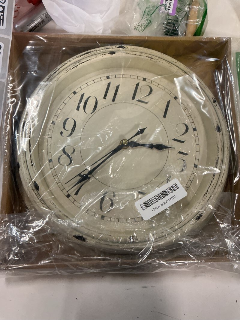 Condition photo showing Good Condition for Peohud Silent Wall Clock, 12 Inch Vintage Non Ticking Quartz Battery Operated Round Clock, Rustic Wall Clock for Living Room Kitchen Home Office Classroom School