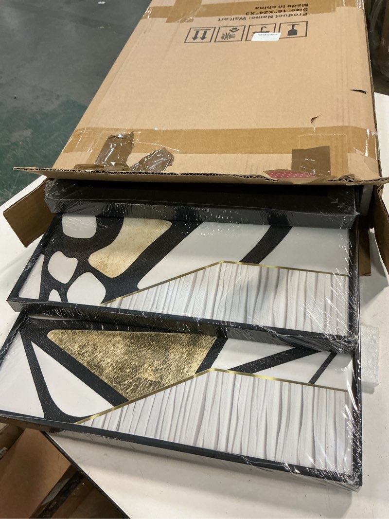 Condition photo showing Good Condition for QKF bright abstract geometric wall decoration, modern minimalist black and white wall art, suitable for bedroom, living room, bathroom, office, home poster printing 16 "X 24" inch 3-piece set 16" X 24" X 3 pieces Black White Gold And Gray