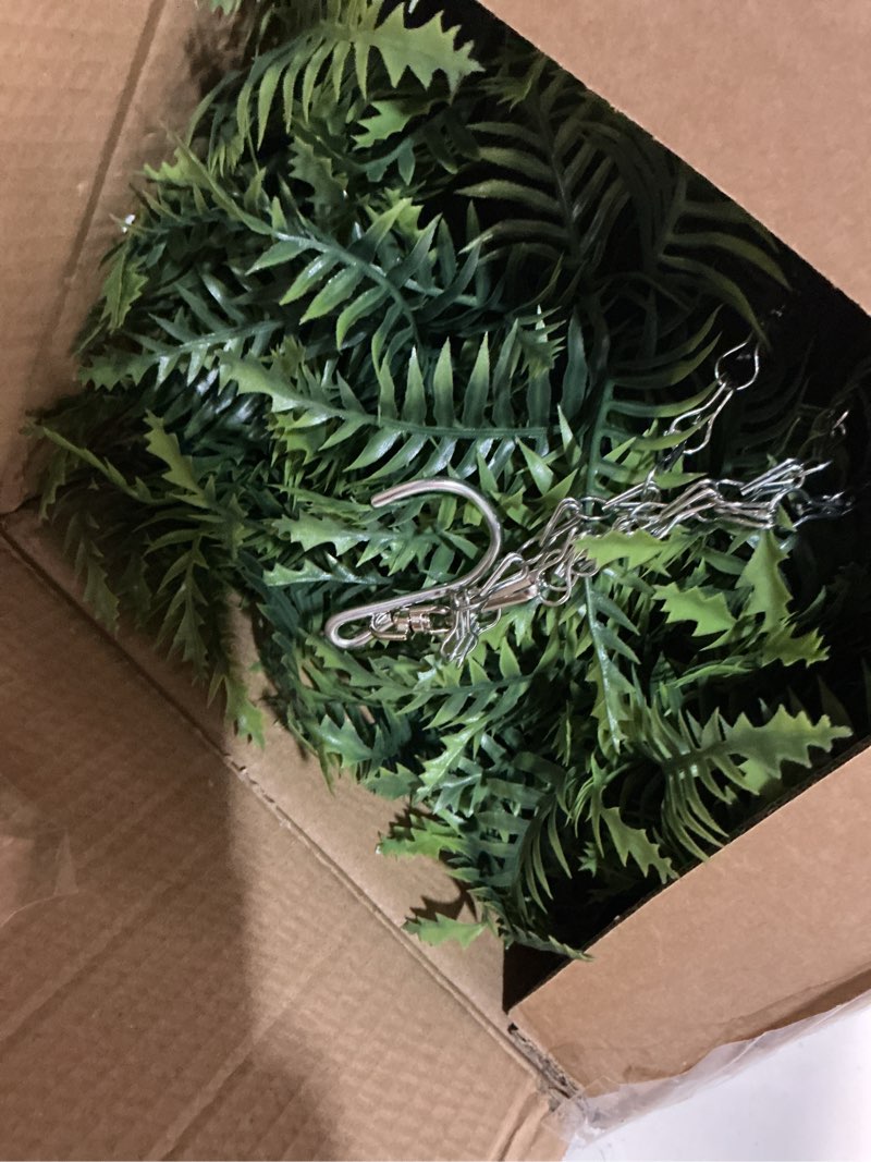 Condition photo showing Good Condition for outdoor fake hanging fern – artificial hanging ferns 2 pack, large faux boston fern bushes, uv resistant outdoor hanging plants for front porch, patio & indoor decor green