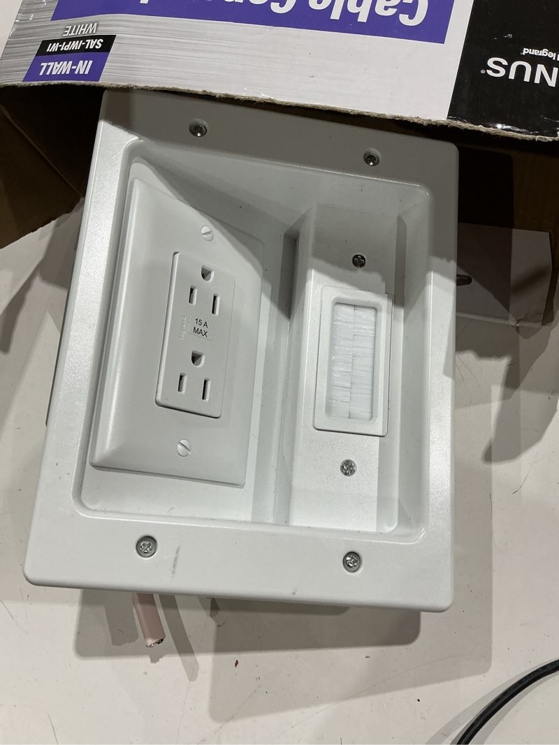 Condition photo showing As Is for sanus 3 -piece 3-3/4-in x 8.75-in plastic white flat screen tv kit