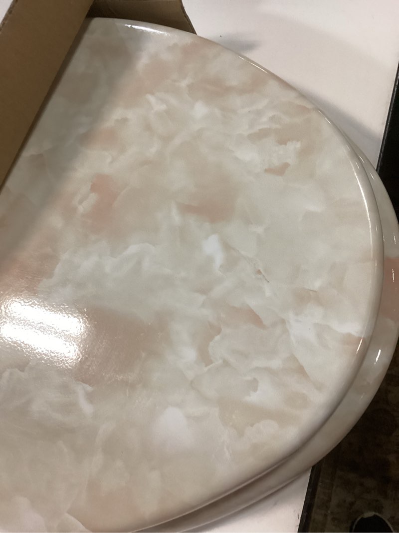 Condition photo showing Good Condition for angel shield marble toilet seat durable molded wood with quiet close, easy clean, quick-release hinges(elongated, beige marble) elongated-18.5” beige-elongated