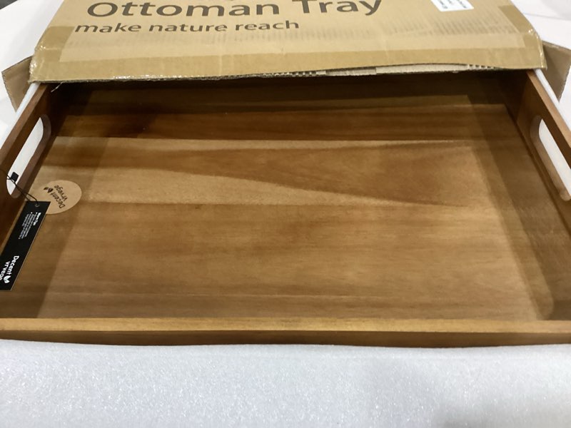 Condition photo showing Good Condition for large wooden ottoman tray, great 22"x18" rectangle trays for big ottoman counter, huge kitchen wood serving tray round corner, living room coffee table decor centerpiece organizer trays 22"x18" rectangular tray - acacia