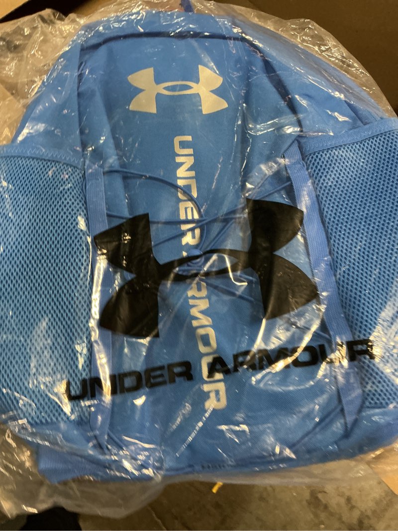 Condition photo showing New/Like New for under armour unisex hustle sport 6.0 backpack, (402) blue atlantis/black/metallic silver, one size fits most one size fits most (402) blue atlantis / black / metallic silver