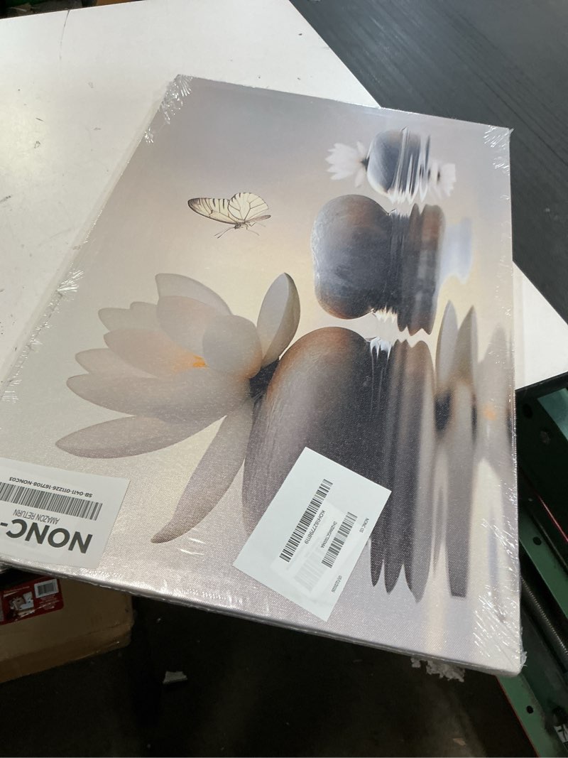 Condition photo showing New/Like New for Zen White Lotus Canvas Wall Art Spa Room Meditation Wall Decor Pictures Peaceful Stone Yellow Butterfly Breathe Posters Prints for Bathroom Room Modern Yoga Spiritual Spa Living Bedroom Decoration
