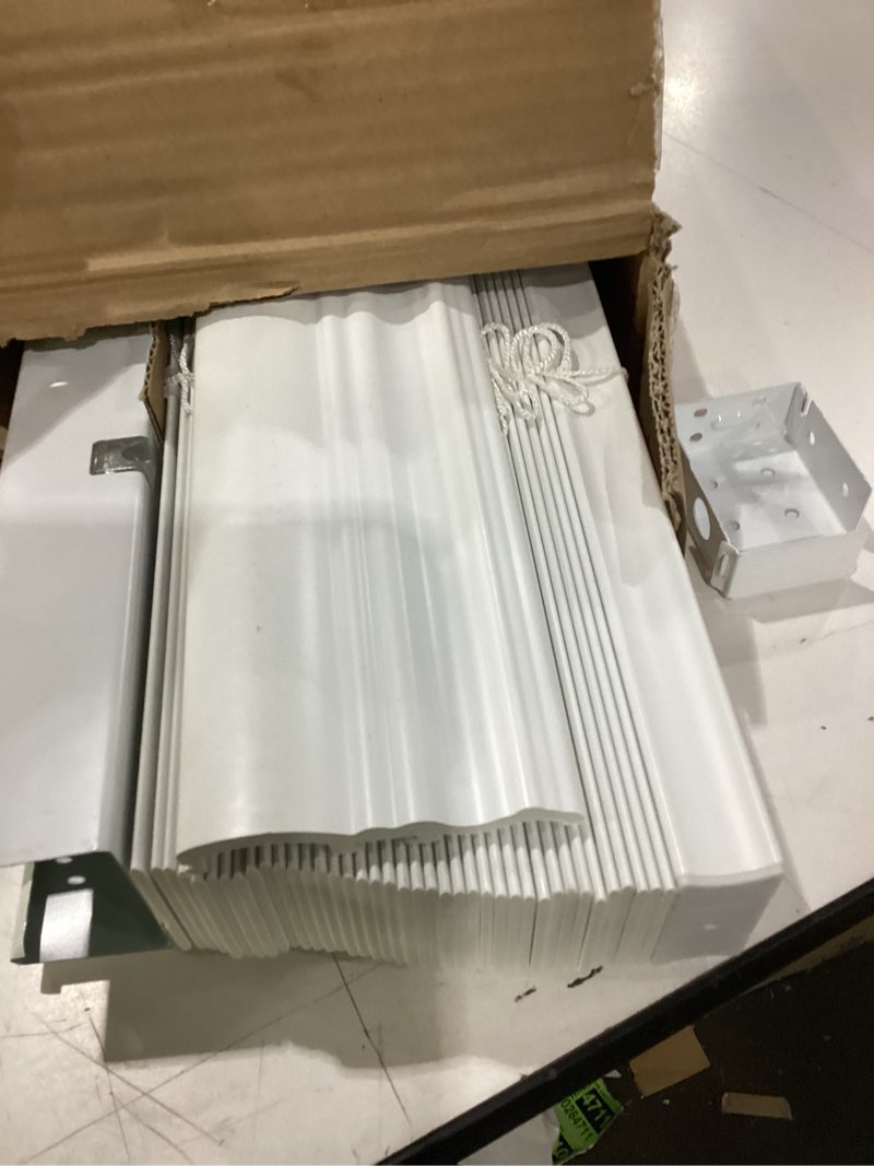 Condition photo showing As Is for lotus & windoware cordless, 2 inch faux wood blind, window blinds, blinds & shades, blinds for indoor windows, smooth, 44" x 72", bright white 44"w x 72"h bright white