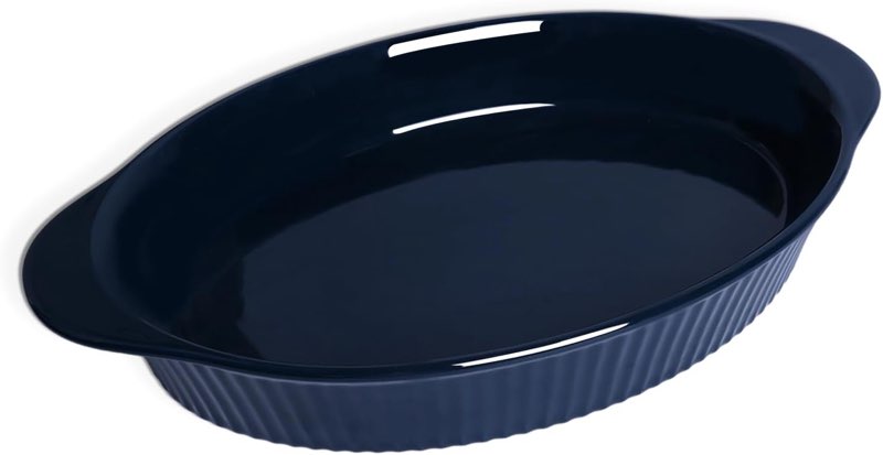 LEETOYI Porcelain 9x13 Large Oval Au Gratin Pans,Baking Dish for Servings, Bakeware with Double Handle for Kitchen and Home