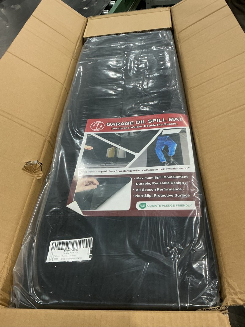 Condition photo showing Good Condition for heavy-duty garage floor mat 17' x 7'4" - waterproof garage flooring for cars & suvs, durable garage mats for floor, oil spill resistant garage pad, under car mat, garage rug for floor, oil change mats 7'4" x 17' (rectangular) black
