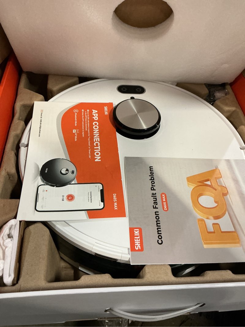 Condition photo showing As Is for Robot Vacuum and Mop, 3-in-1 Robotic Vacuums Cleaner with LiDAR Navigation Smart Mapping & Max Strong 6000Pa Suction, Self Emptying Bases for 70 Days-White D60S MAX -White