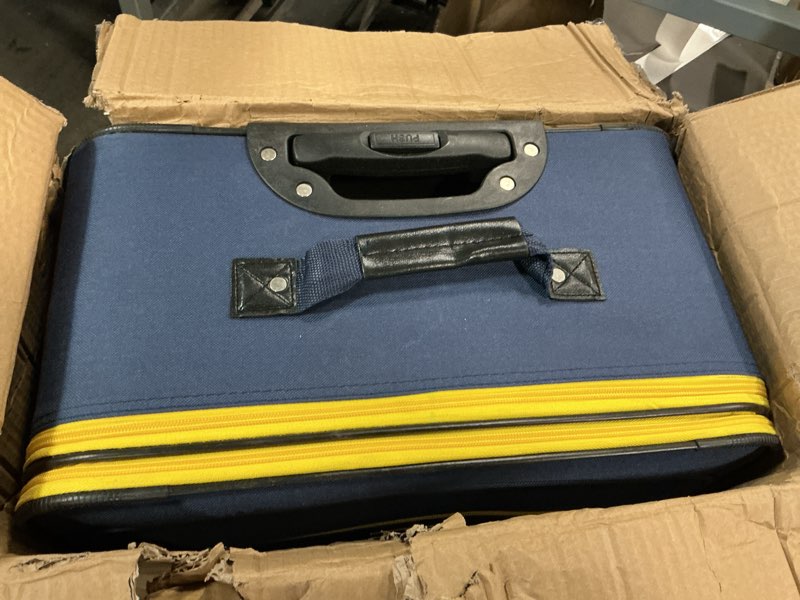 Condition photo showing As Is for Rockland Journey Softside Upright Luggage Set, Expandable, Navy, 4-Piece (14/19/24/28) 4-Piece Set (14/19/24/28) Navy