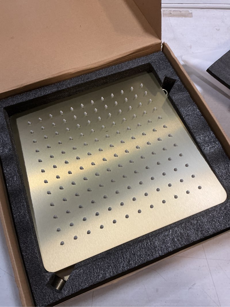 Condition photo showing As Is for JOMEOO® 12 Inch Brushed Gold Shower System, Wall Mounted High Pressure Rain Shower Head with Handheld Sprayer, Bathroom Luxury Gold Shower Head Shower Faucet Set Rough in Valve Body and Trim