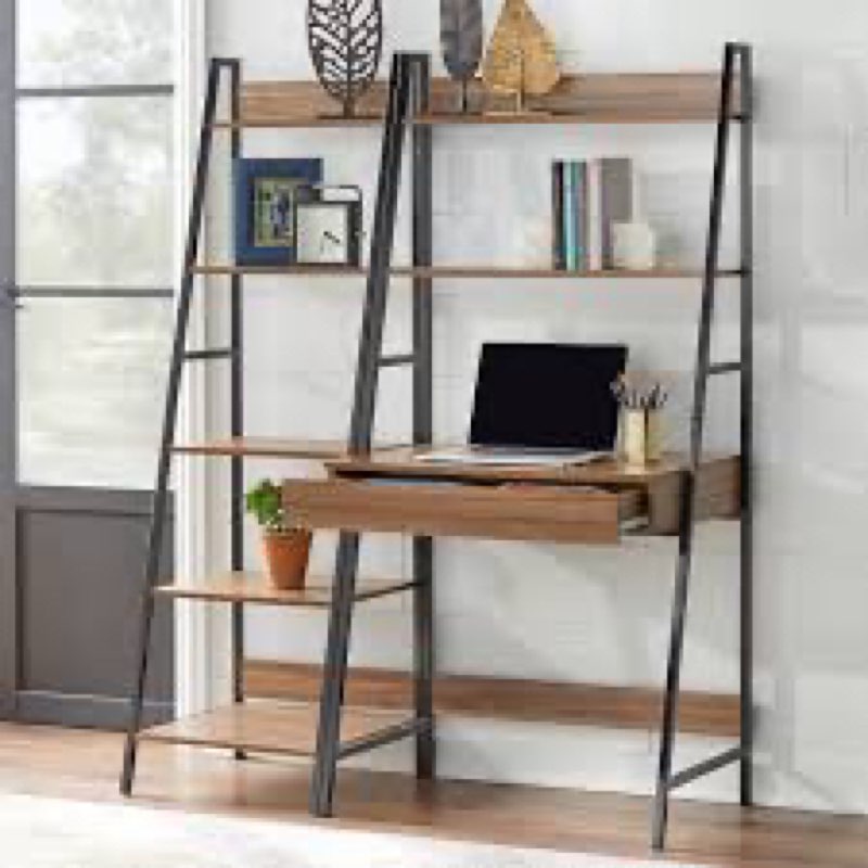 Two tone black oak finish 38” ladder bookcase incomplete missing box 2