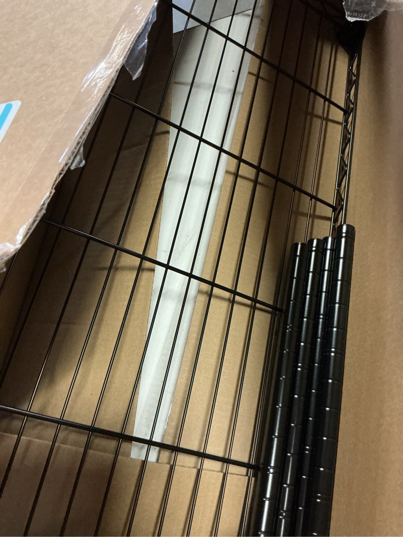 Condition photo showing As Is for whitmor 1 tier shelving units, wire rack storage organizer, 30" l x 14" w x 15" h, black 1-tier, 30"l x 15"h x14"w ,black