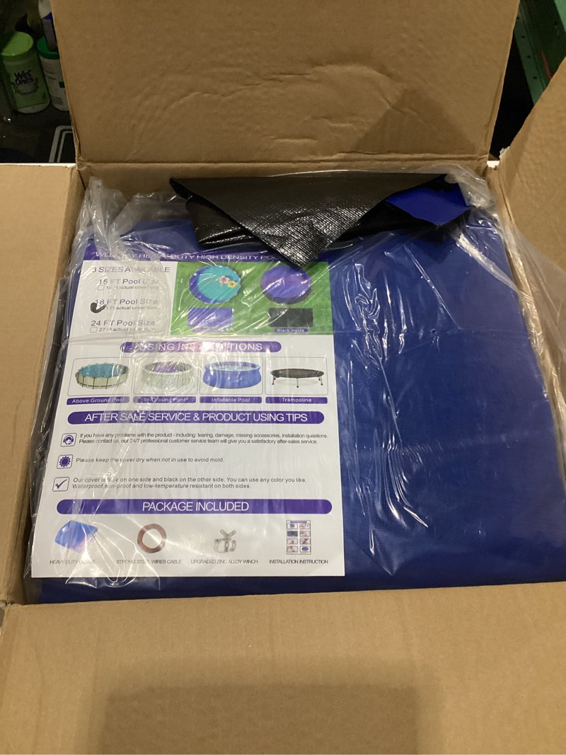 Condition photo showing Good Condition for [Upgraded] 18ft/21ft/24ft/28ft Round Winter Pool Covers for Above Ground Pool Cover 18FT Cover 4FT Overlap - 500D Windproof with Steel Cable & Heavy Duty Winch - Swimming Pool Winter Cover Blue Blue 18ft, SIMILAR TO STOCK PHOTOS