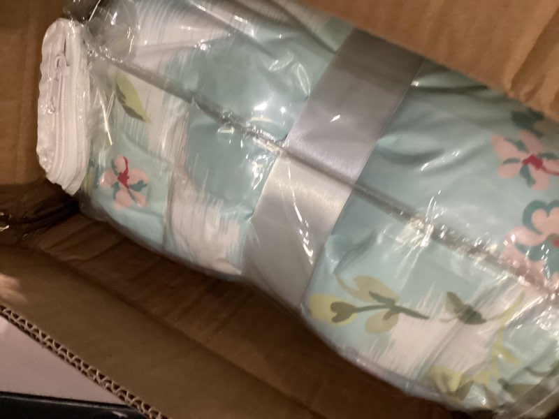 Condition photo showing New/Like New for Comfort Spaces Bed in A Bag - Trendy Casual Design Cozy Comforter with Complete Sheet Set with Side Pocket, All Season Cover, Matching Shams, Full, Natalie, Floral Blue 9 Piece Full Floral Blue