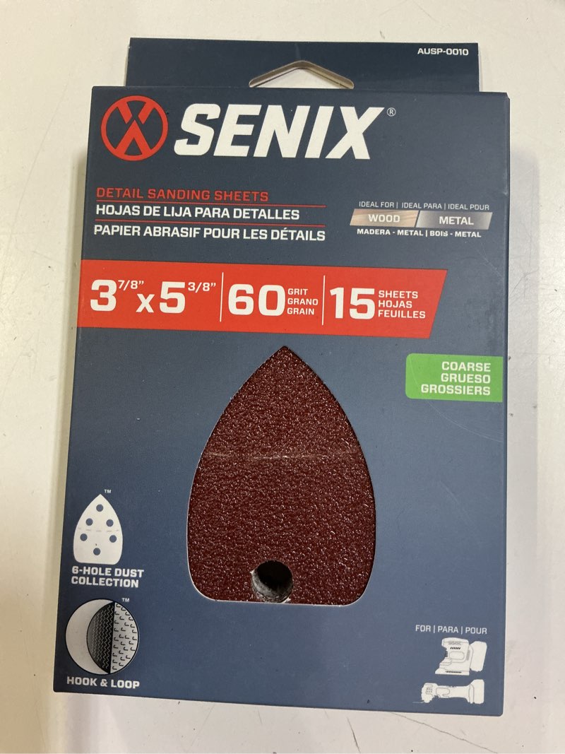 Product photo of (3 pack)new senix 3 7/8 x 5 3/8\\\"60 grit hole hook & loop sandpaper discs, 15-pack  pallet finds utopia