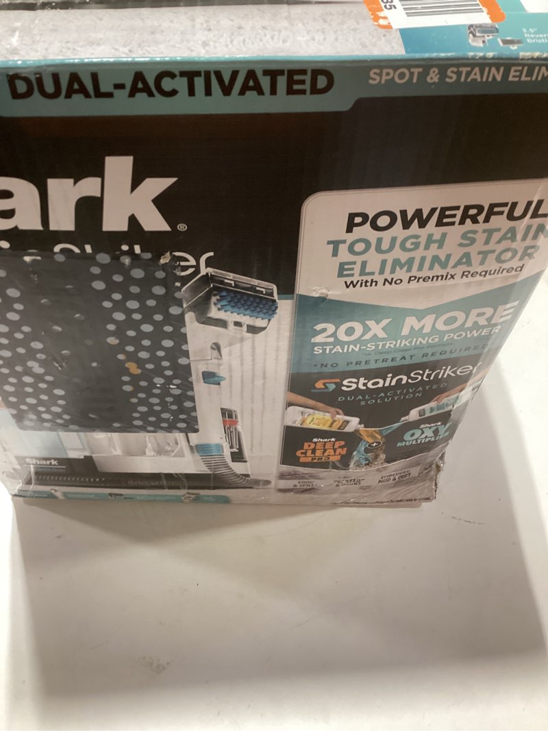 Condition photo showing New/Like New for Shark StainStriker Portable Carpet, Upholstery & Area Rug Cleaner with Pet Mess Tool, Stain & Odor Remover, Perfect for Car Interiors, Includes 3 Cleaning Tools & Cleaning Solution, White, PX201