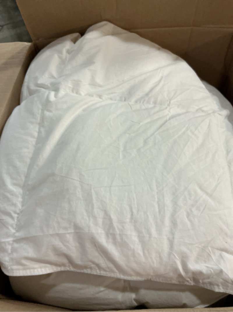 Condition photo showing As Is for DROVAN Goose Feather Down Fiber Comforter King Size - 100% Cotton Duvet Insert with 8 Corner Loops - Luxurious All-Season Hotel Collection, 106x90 Inch White King