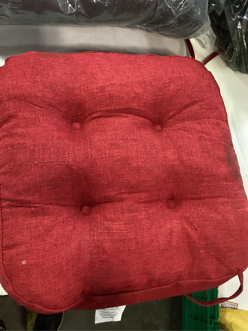 Condition photo showing As Is for Outdoor/Indoor Chair Cushion Burgundy, Tufted Patio Seat Cushion Waterproof Chair Pads with Ties, 19\"x19\"x3.9\"