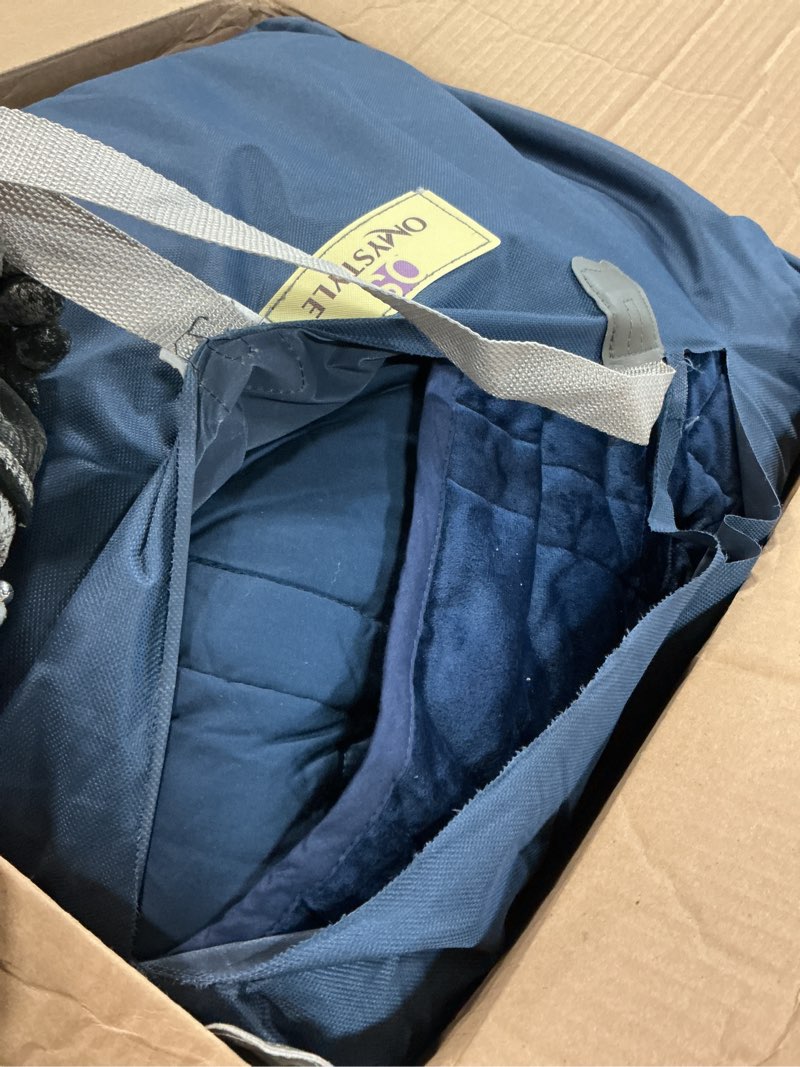 Condition photo showing As Is for King Size Weighted Blanket 20lbs(88''x104'', Dual-Sided), Reversible King Weighted Blanket with Cozy Warm Velvet & Cooling Tencel Fabric for Adults & Couple All Season - Carry Bag Included, Navy Blue