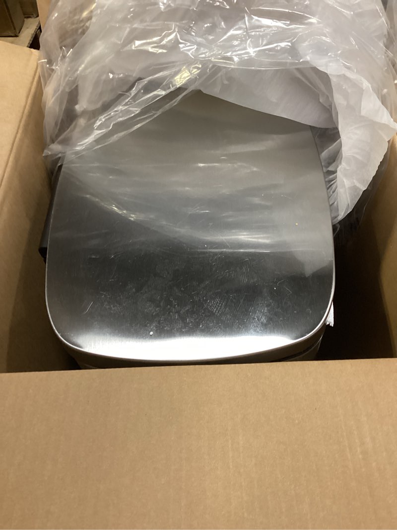 Condition photo showing As Is for amazon basics smudge resistant rectangular trash can with soft-close foot pedal, brushed stainless steel, 50l/13.2 gal, 16.7x14.7x25.9 in, satin nickel finish satin nickel big, 50l/13.2 gal