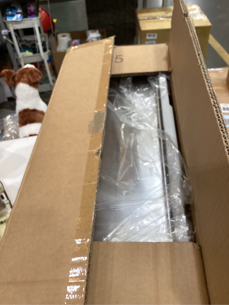 Condition photo showing New/Like New for stainless steel litter box | xxl deepened 8" design enclosed box with lid for big cats | high sided, anti-urine leakage | non-stick bottom & includes litter mat & metal scoop xx-large silver gray
