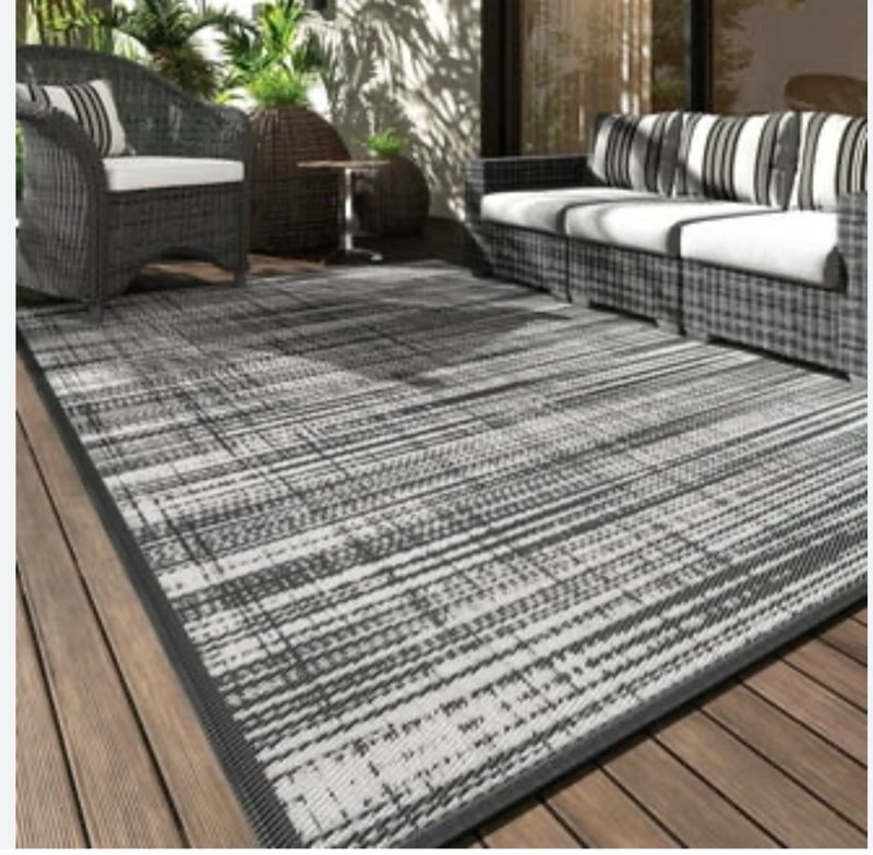 VUNATE Outdoor Rug Carpet 9'x12' Waterproof Reversible Patio Rug Portable Modern Abstract Indoor Outdoor Rug Plastic Straw Rug for RV Camping Garden Picnic Deck Backyard Porch Decor