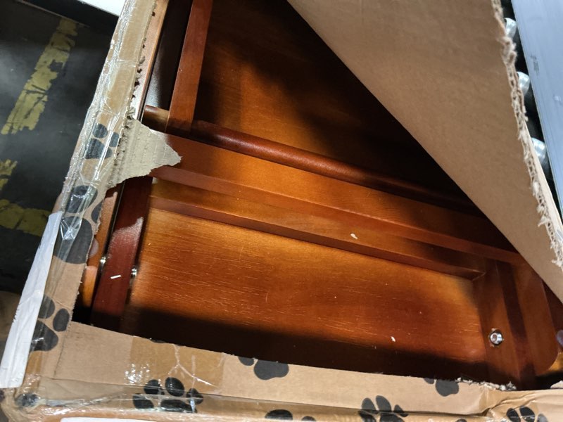 Condition photo showing Good Condition for (Similar)Adjustable Dog Ramp for Bed - Foldable Wooden Ramp for Dogs to Get on Bed, Couch, or Car with 12.6\" Wide Walking Space (Walnut Wood with Gray Carpet, Small) Walnut Wood Small
