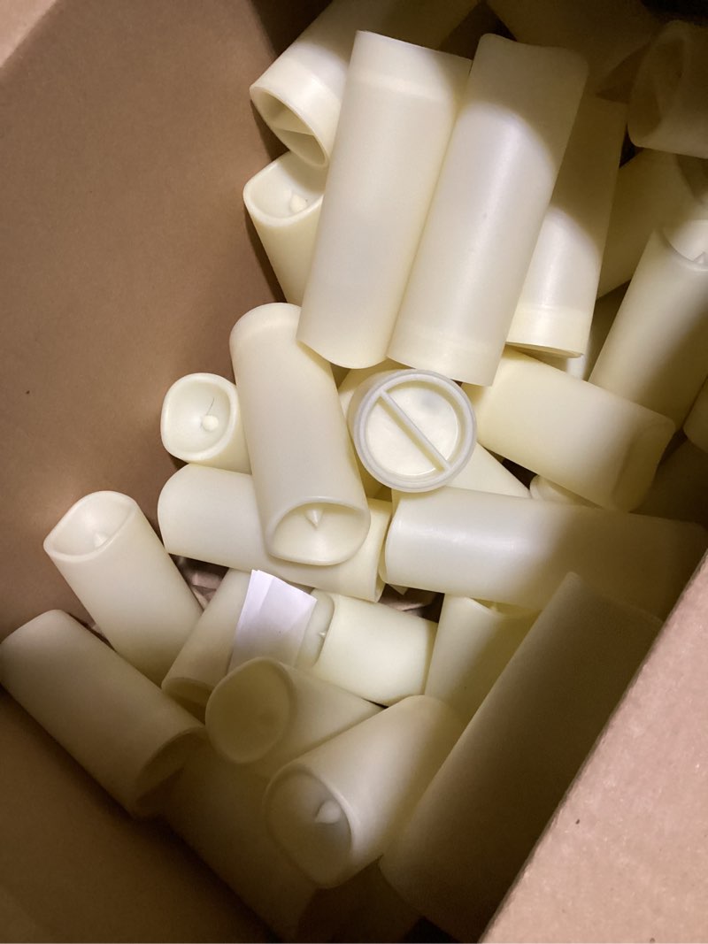Condition photo showing New/Like New for 48- Pack of 3 Sizes of LED Flameless Candles.This Candle is Suitable for café, Fancy Restaurant, Bookstore and Other Scenes to Create a Relaxing and Romantic Atmosphere. 4Ivory-48Pack