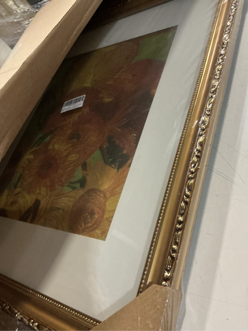 Condition photo showing Good Condition for gold 16x20 picture frame with mat, vintage wood photo frame for real glass, matted 11x14 or 16 x 20 photos, easy photo changes, wall hanging, antique ornate wall art gold 16x20 inch(matted 11x14)