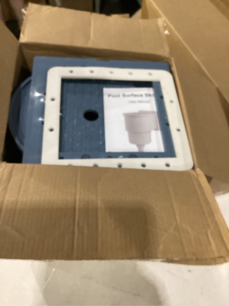 Condition photo showing As Is for deeprclean through wall skimmer for above ground pool, heavy duty wall mount pool skimmer kit, universally fits all standard pool wall openings, in wall pool surface skimmer for above ground pool-blue