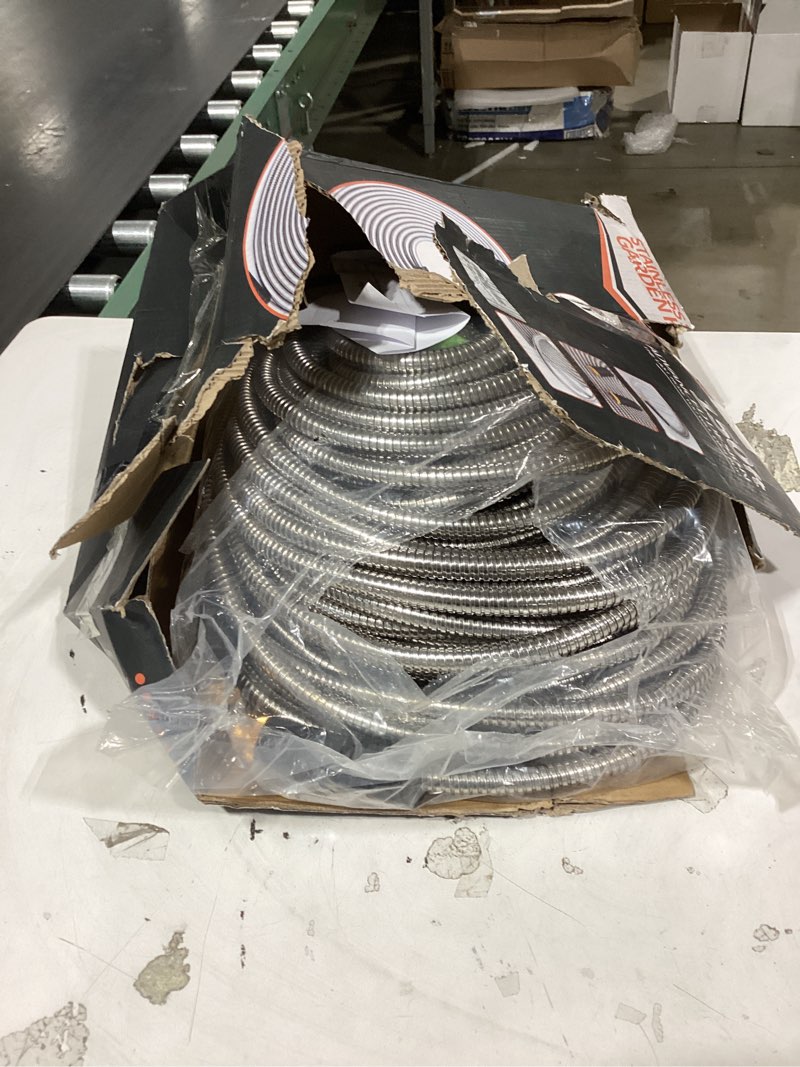 Condition photo showing Good Condition for garden hose 150ft, metal stainless steel water hose with 10 function nozzle flexible, lightweight, kink-free, pet proof, puncture proof hose for yard, outdoor