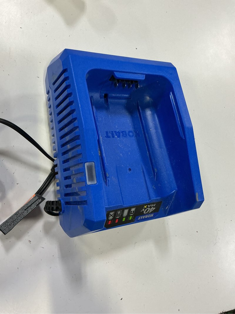 Condition photo showing As Is for kobalt 40 -volt, battery charger krc-840-03 