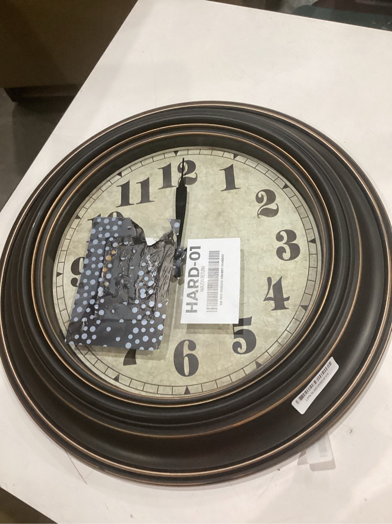 Condition photo showing As Is for 45minst 20 inches retro round large wall clocks, silent non ticking battery operated movement easy to read wall clock with arabic numerals 20 black gold