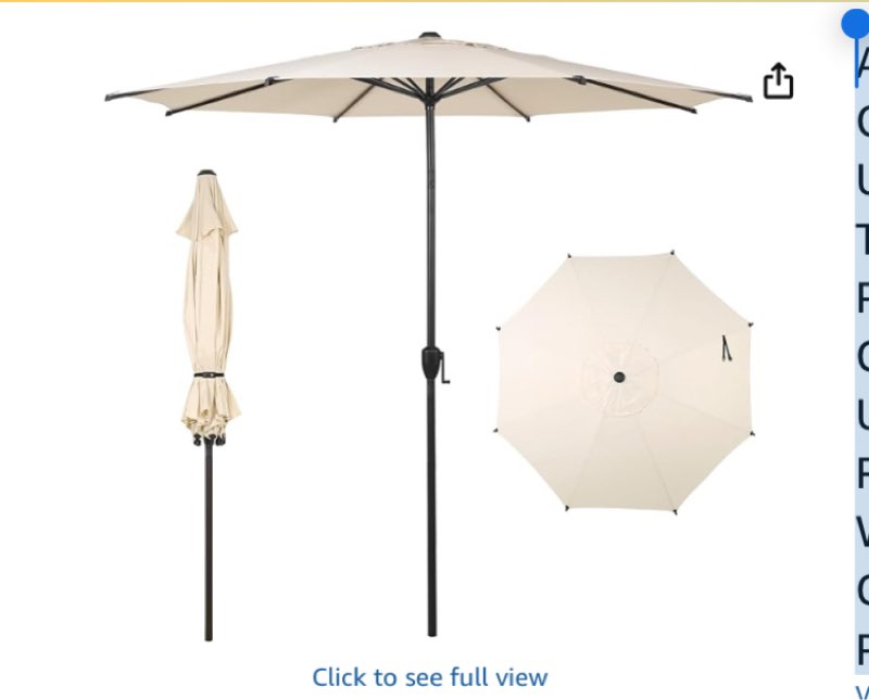 Abba Patio 9FT Lyon Outdoor Patio Umbrella Outdoor Table Umbrella with Push Button Tilt and Crank Market Umbrella 8 Sturdy Ribs UV Protection Waterproof for Garden Deck Backyard Pool Beige