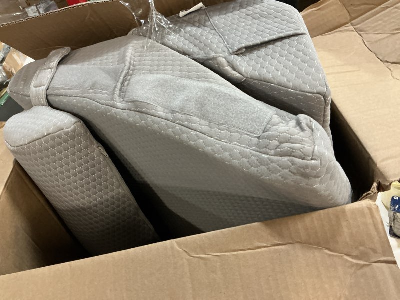 Condition photo showing As Is for bedluxe 3pcs orthopedic bed wedge pillow set, foam wedge pillow post surgery for back, leg and knee support, adjustable 9&12 inch folding triangle pillow for sleeping, acid reflux, snoring, grey grey adjustable 9&12 inch + 1 head pillow