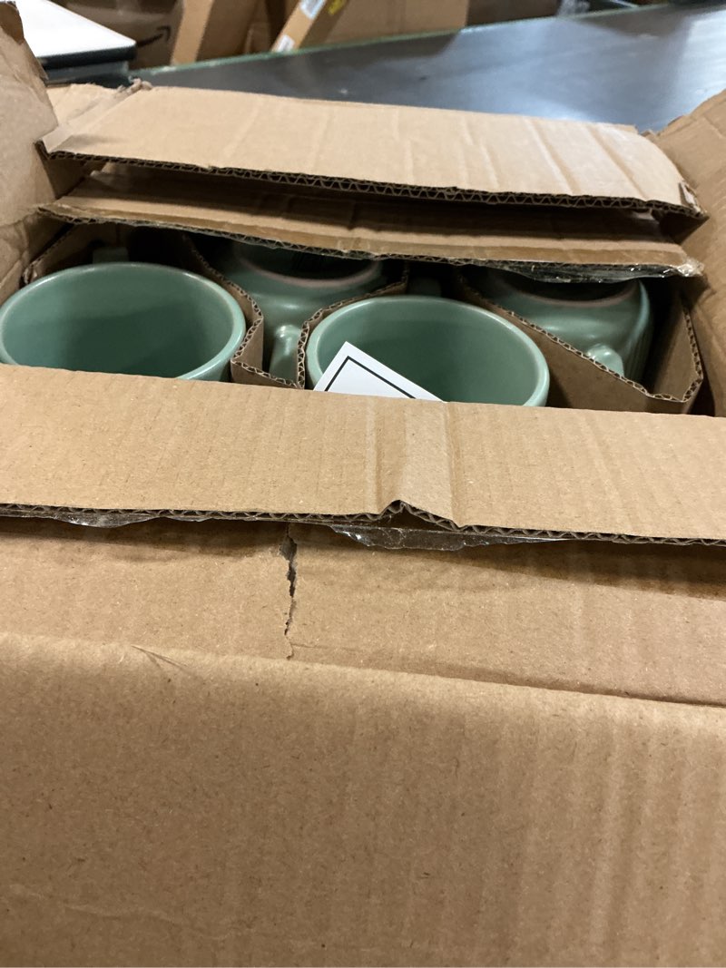 Condition photo showing New/Like New for 16 piece dinnerware set key west - plates, bowls, and mugs set for 4 - chip and scratch resistant, microwave and dishwasher safe tableware, 16 pieces ribbed dishes sea mint