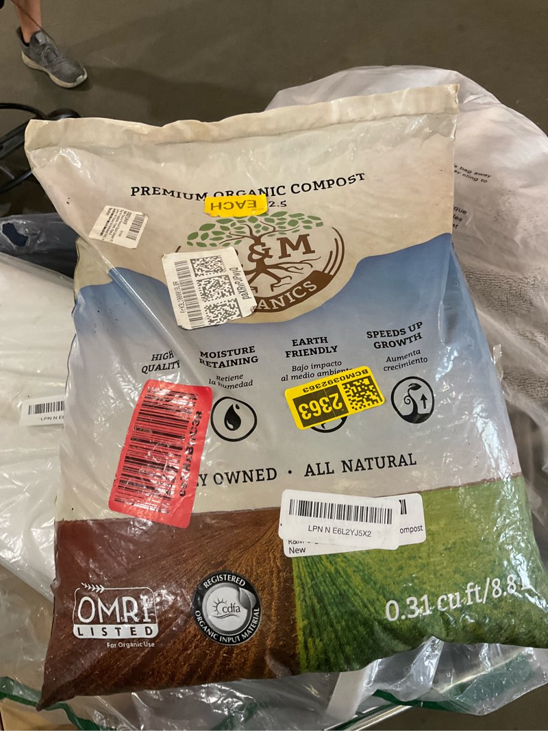 Condition photo showing New/Like New for r&m organics premium organic compost 10 lb bag for vegetables, flowers, plants & lawns-all purpose soil amendment fertilizer - moisture retention, low odor, manure based compost - indoor & outdoor use