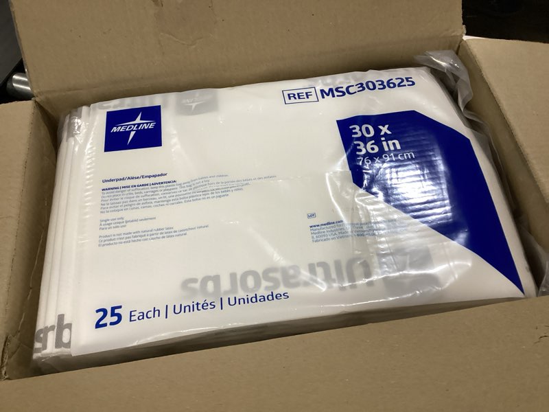 Condition photo showing Good Condition for Medline Ultrasorbs Drypads, 30" x 36", 25 Count, Super Absorbent Disposable Bed Pads, Large Incontinence Bed Pads, Chucks Protective Underpads, 10 Times More Absorbent, For Adults, Elderly
